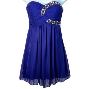 Blondie Nites By Stacy Sklar Royal Blue Strapless Mini Dress Size 1 W/ Sequin Ch